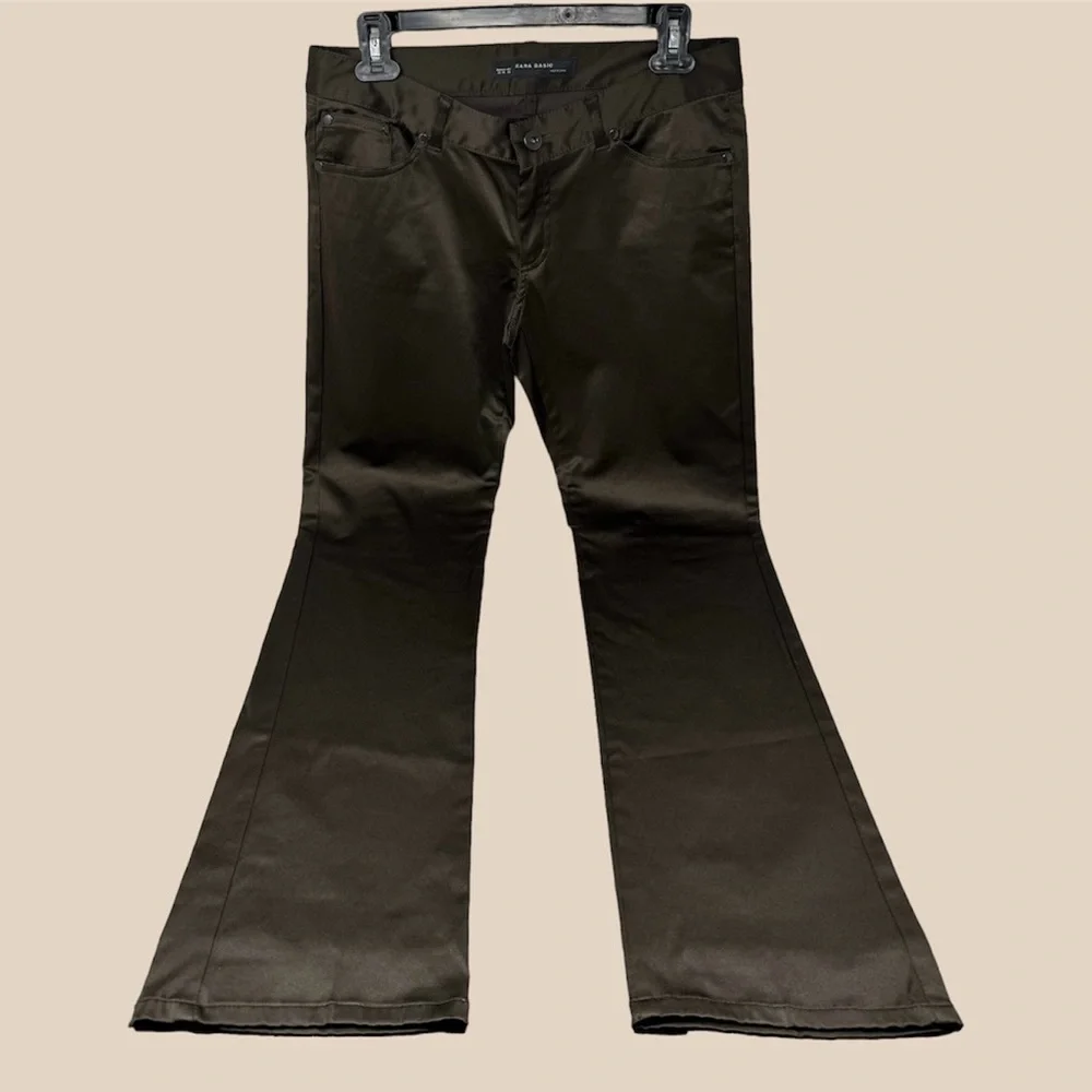 Zara Basic Satin Jeans / Pants / Trousers (Brown) - Picture 3 of 15